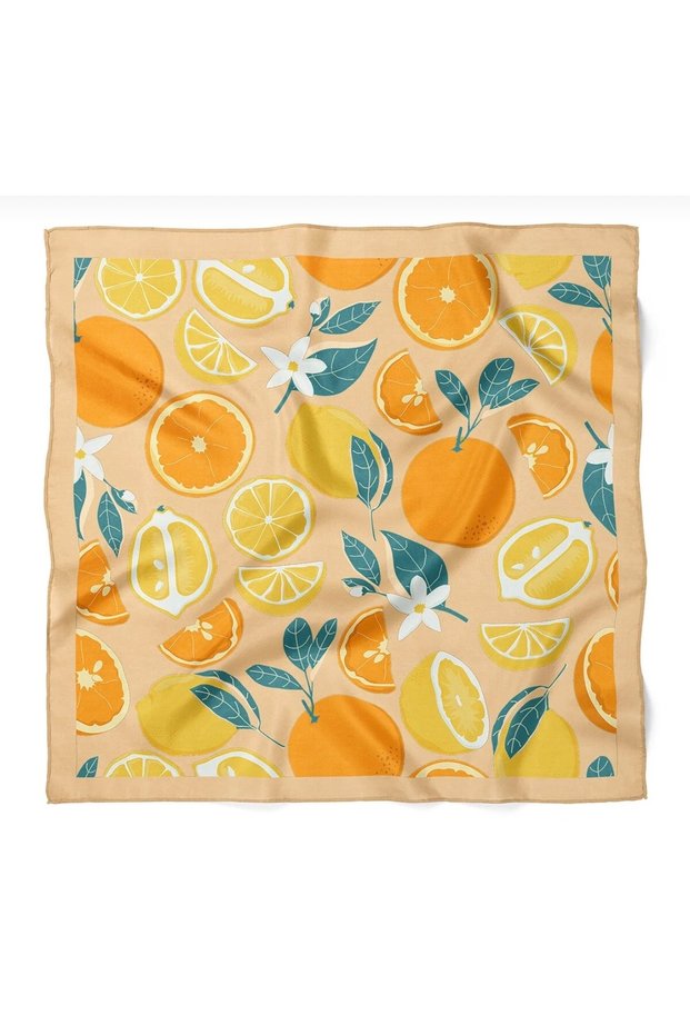 Orange Lemon Patterned Bandana Scarf 50*50 cm