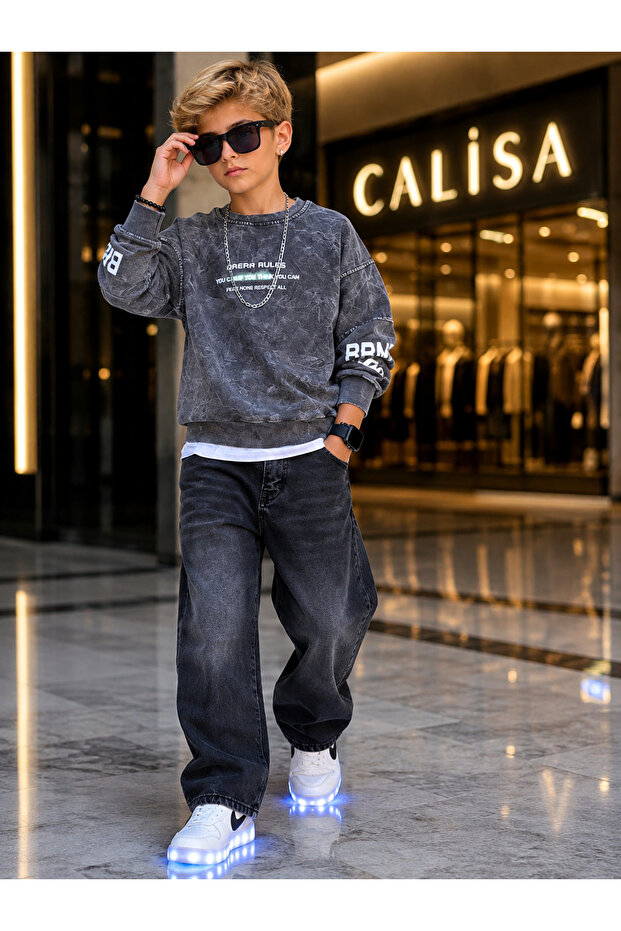 Boy's Denim Suit 4-12 Years Old | Washable Jean Pants & Sweatshirt | School Combination