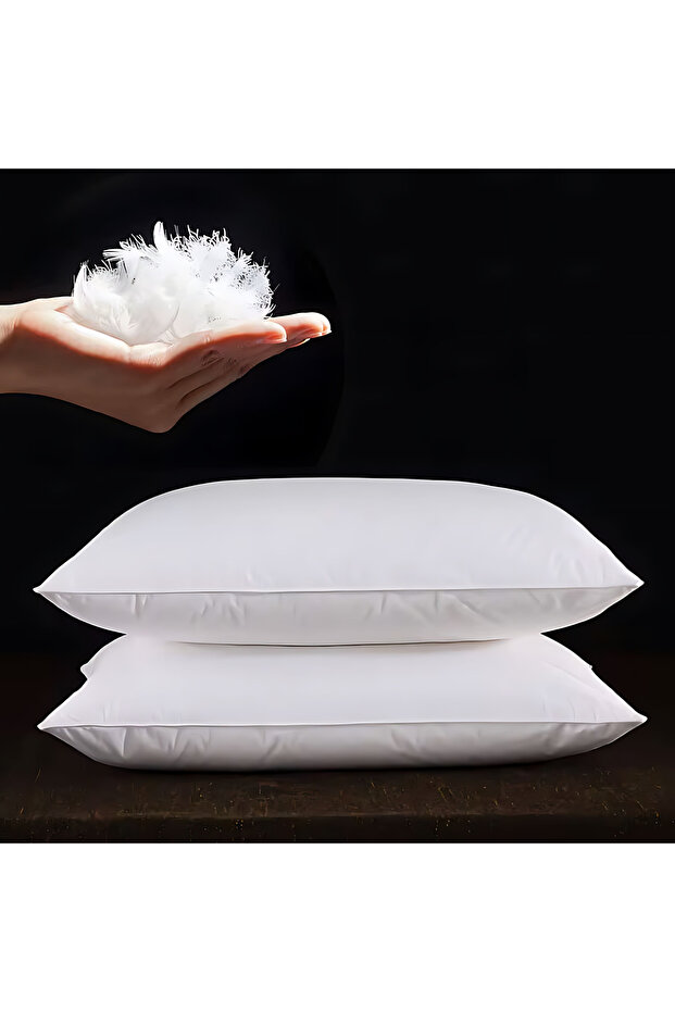 ® Set of 2-Feather Bed Pillow Luxurious Comfort with Goose Feather and 100% Cotton Fabric, (White, Size 50x70 CM)