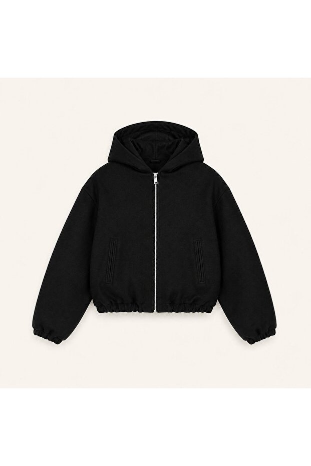 Bomber Hooded Zippered Cashmere Jacket