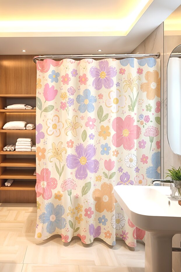 Abstract Flowers Pattern Shower Curtain, Bathtub Curtain 175X200Cm