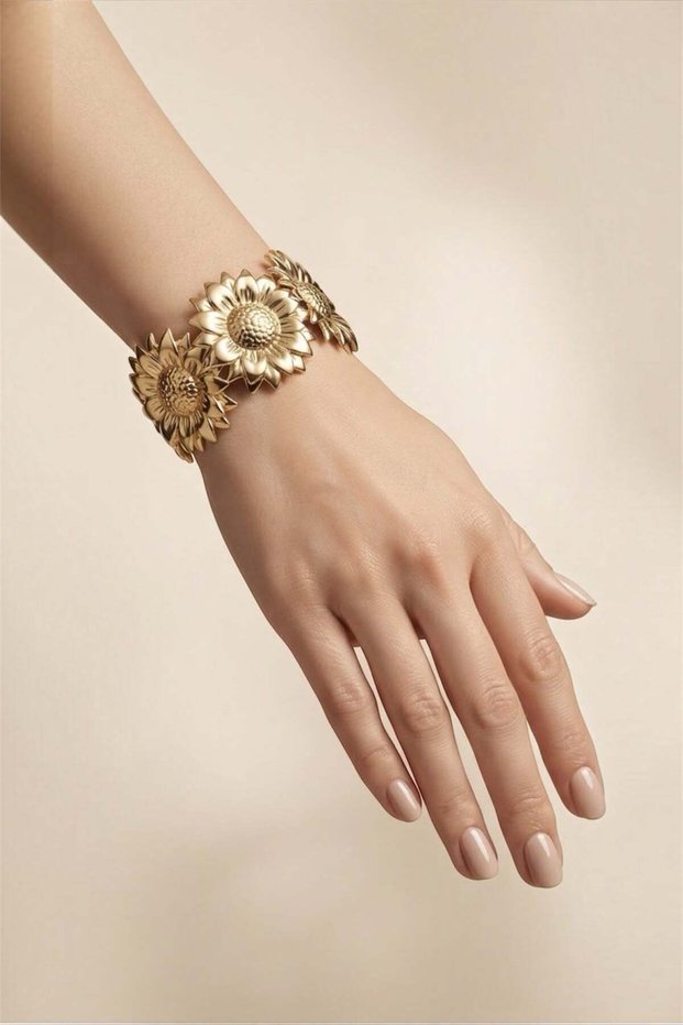 Rose Gold Plated Sunflower Design Cuff Bracelet