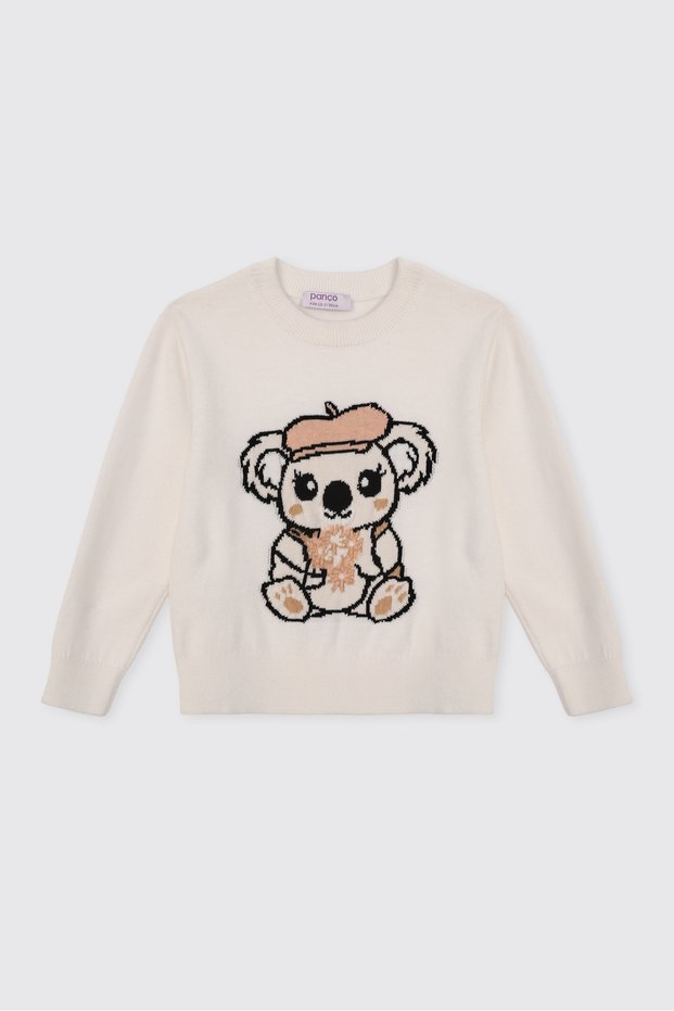 Baby Girl Dog-Themed Knitwear Ecru Sweater