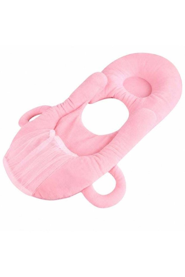 Hands-Free Nursing Cushion with Bottle Holder – Baby Nursing Pillow with Feeding Bottle Pocket – Soft & Supportive Breastfeeding & Bottle Feeding Pillow for Newborns, Infants & Moms, Pink