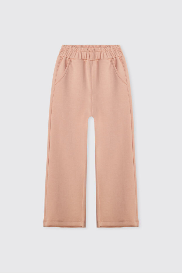 Girl's Salmon Sweatpants with Elastic Waist and Pockets