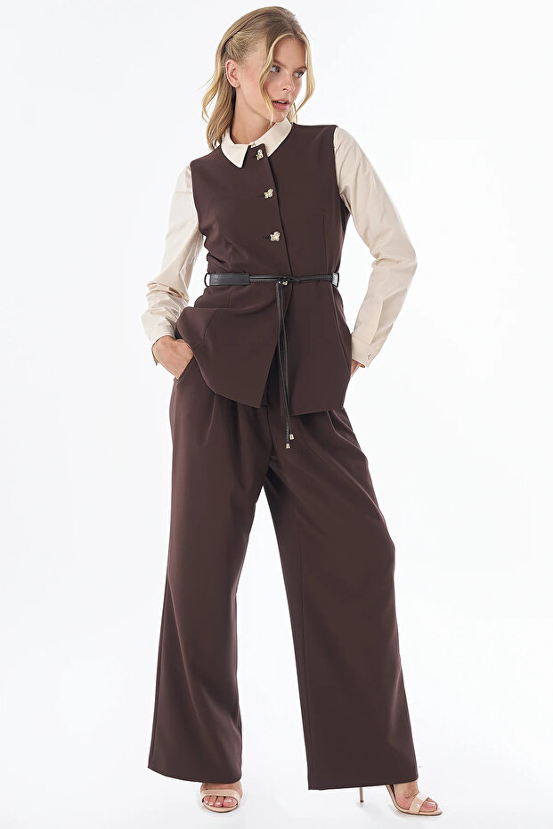 Vest and Pants Double Set Brown