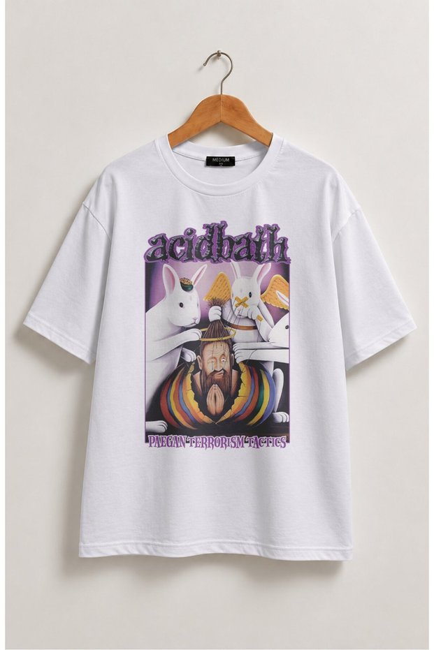 Unisex Acidbath Paegan Terrorism Tactics Printed T-Shirt, Oversized Rock Band Themed Tshirt