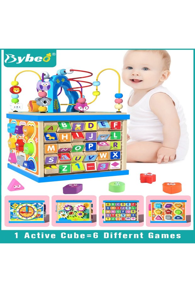 5-In-1 Educational Wooden Toys, Multi-functional Wooden Activity Cube, Montessori Toys, Busy Cube Toys for Toddlers and Kids over 36 Months