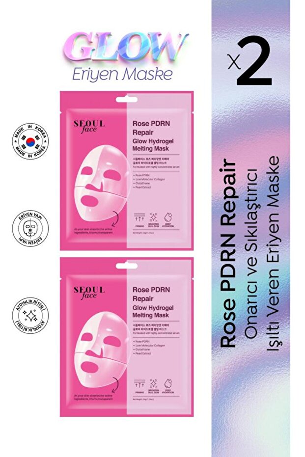 Seoul Face Rose Pdrn Repair Glow Radiant Melting Korean Mask Hydrogel Mask 34 Gr 2 Pieces