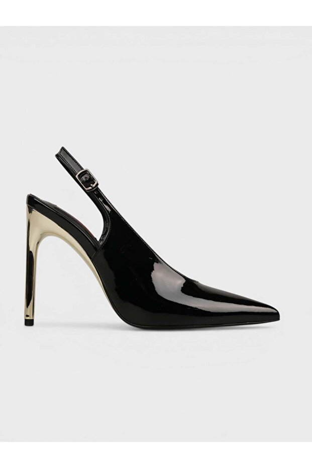 Women's summer 11cm thin open heel shoes - 574 3264 - black patent leather