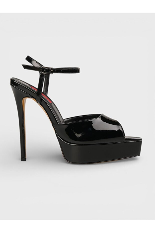 Women's summer open heel shoes - 574 100 - black patent leather