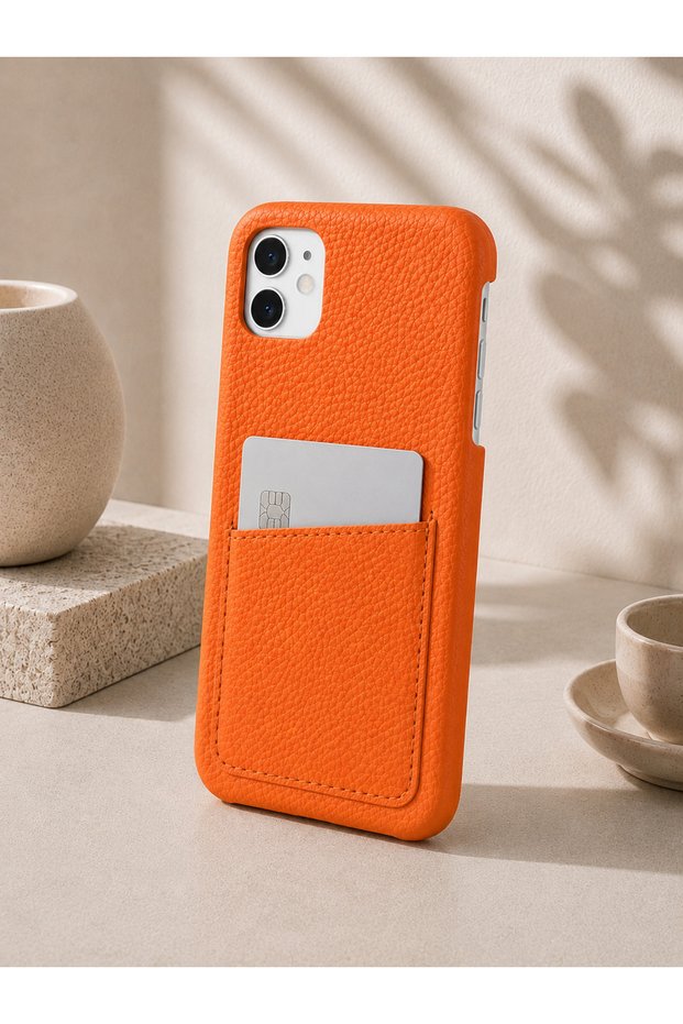 iPhone 11 (6.1 Inch) Compatible Leather Phone Case with Open Sides, Frameless Slim Design, Card Holder Compartment and Card Holder