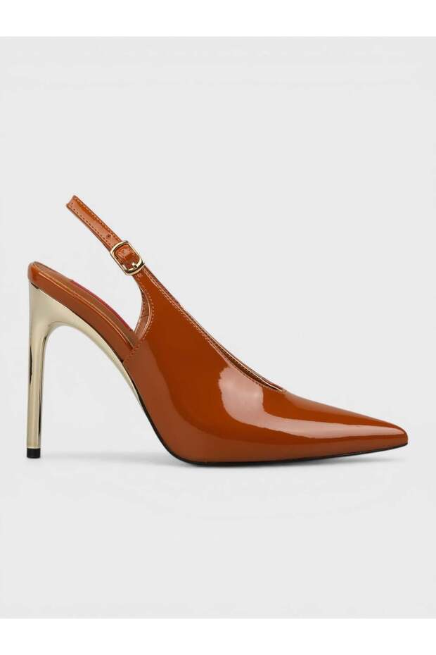 Women's Summer 11cm Thin Open Heeled Shoes - 574 3264 - Tan Patent Leather