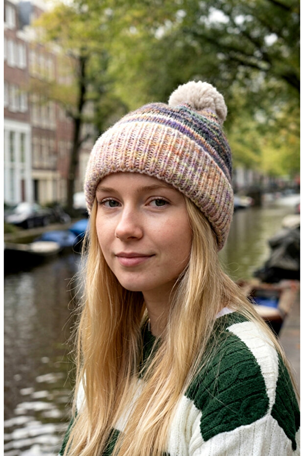 Norden ™ Pompom Ethnic Patterned Soft Textured Knitted Beanie 2748