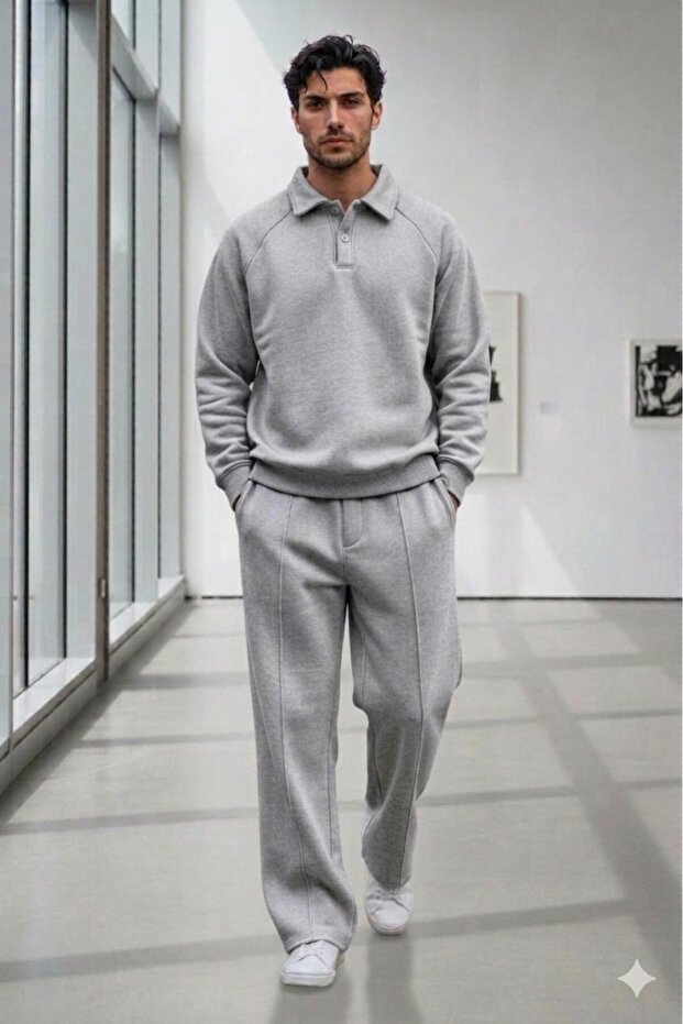 Men's Grimelange Roberto Buttoned Sweat Top and Bottom Set