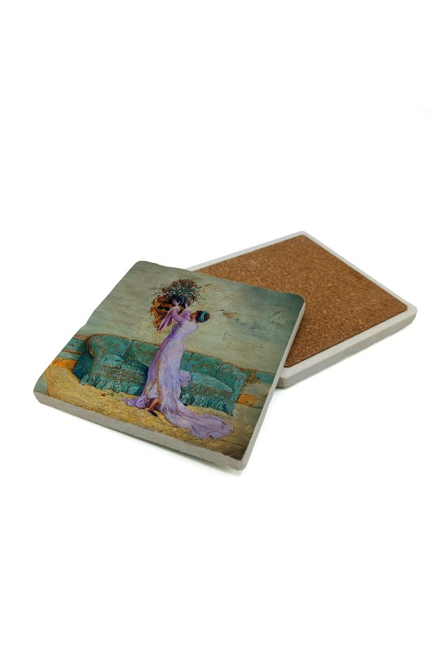 Osman Hamdi Bey – Girl Arranging Vase Painting Printed Natural Stone Coaster 10X10 1G-Vyk1