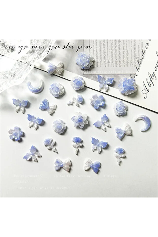 50pcs Mixed2 50pcs New Blue Series Nail Accessories Elegant Night Glow Flower Moon Butterfly Nail Ch