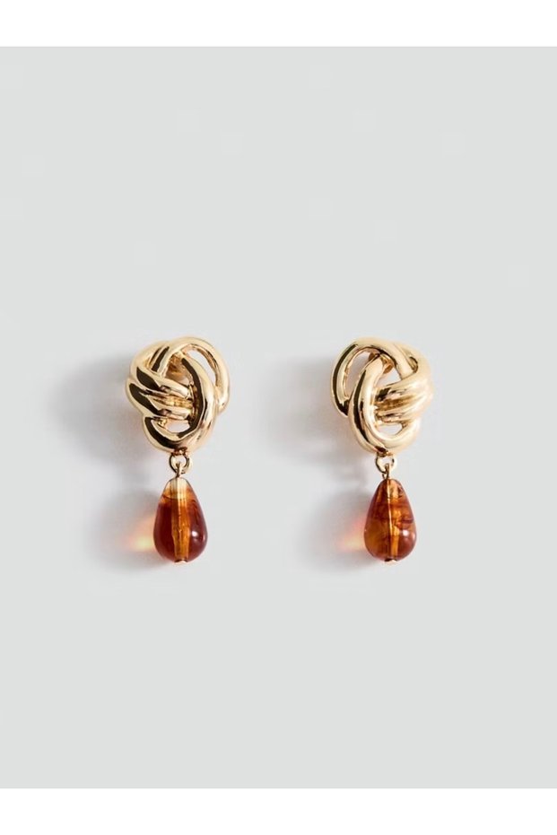 Gold Knot Coffee-Colored Women's Earrings