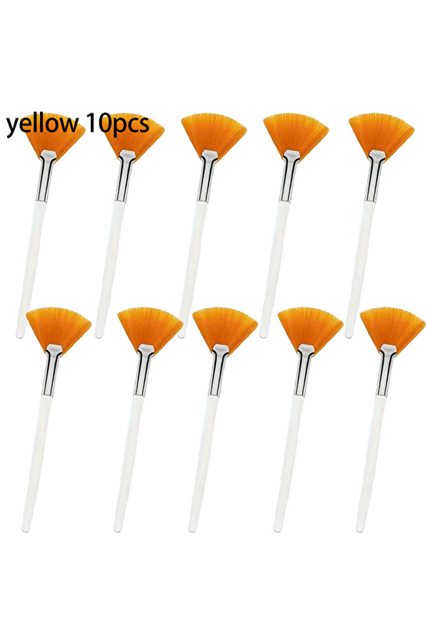 Yellow-10pcs 50/10pcs Parctical Facial Brush Multi Use Soft Fan Makyup Brushes Portable DIY Mask Bru