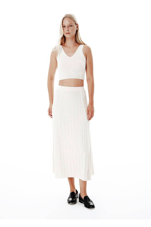 Knitted Detail a Form Beige Knitwear Skirt
