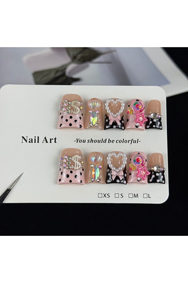 M 10pcs high-end Cute and stylish style, hand-painted polka dots, three-dimensional bowknots, hearts