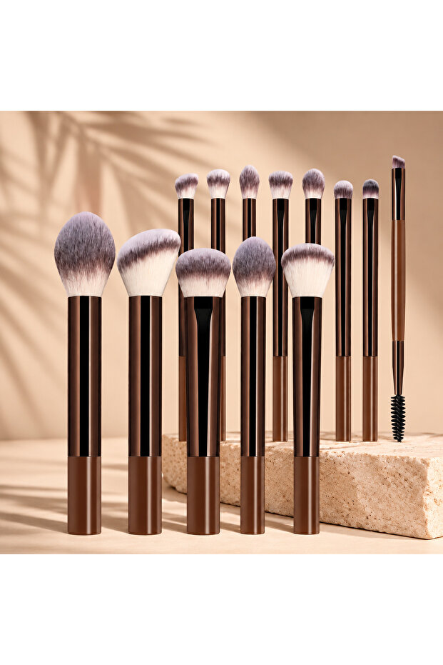 13pcs Professional Dual-Ended Makeup Brush Set Includes Foundation Brush, Contour Brush, Blush Brush