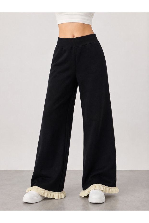 Women's Comfortable and Stylish Knitwear Trousers with Ruffle Detail