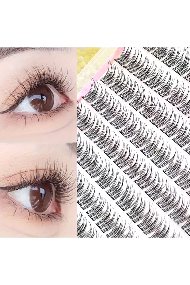 Triple Fish -110PCS 110PCS No Glue Triple Fish Tail Lashes, Self-Adhesive Design, Ultra Slim Black S