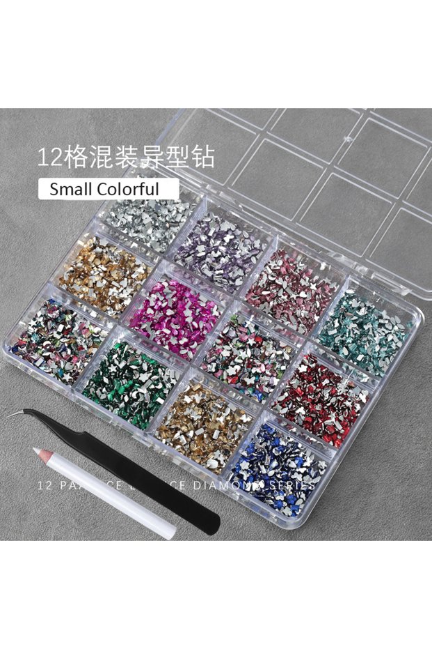 ZB148-8 12Grids 3D Baby Blue Multi-Shape Nail Art Rhinestones Flat Back Resin Diamond Luxury Nail Ch