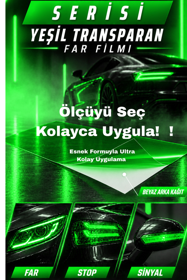 Green Clear Tinted Headlight Film for Motorcycles and Cars Stretchable Easy to Apply Headlight Foil(Choose Your Size)