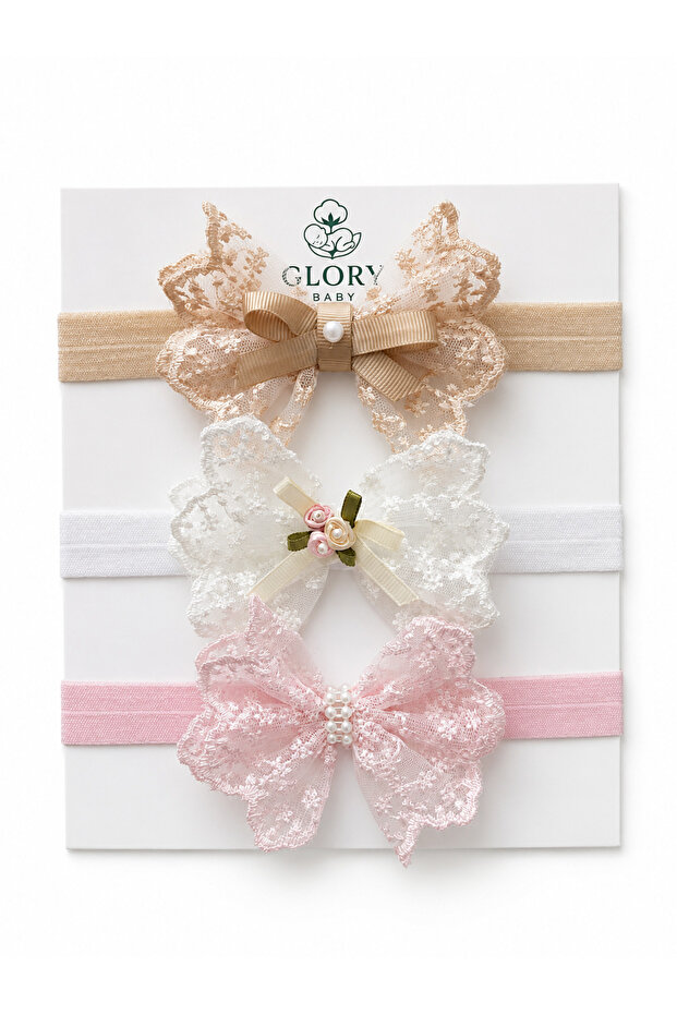 Baby Girl 3-Piece Lace Bow Bandana Set