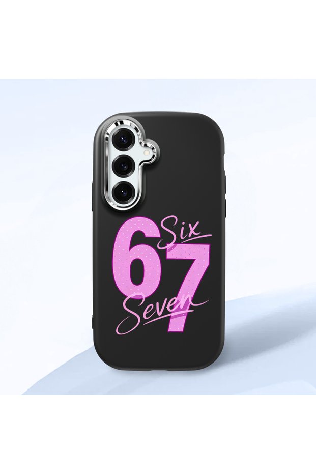 Samsung Galaxy S25 Plus Compatible Black Silicone Case with Number Six Seven Written Pattern, Shock Absorbing Camera Protection