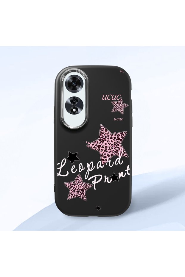 Oppo A60 Compatible Leopard Pattern Stars Pattern Shock Absorbing Black Silicone Case with Camera Protection