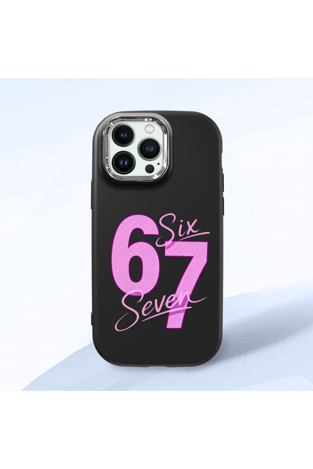 iPhone 12/12 Pro Compatible Black Silicone Case with Number Six Seven Written Pattern, Shock Absorbing Camera Protection