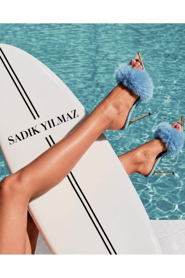 Women's Summer 11cm Thin Heeled Slippers - 574 5555 - Baby Blue Patent Leather