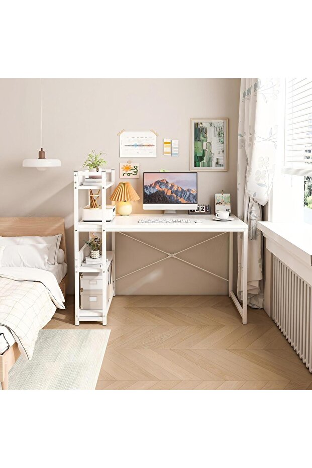 Study Desk Table for Home Office,Bookshelf Storage Computer Desk