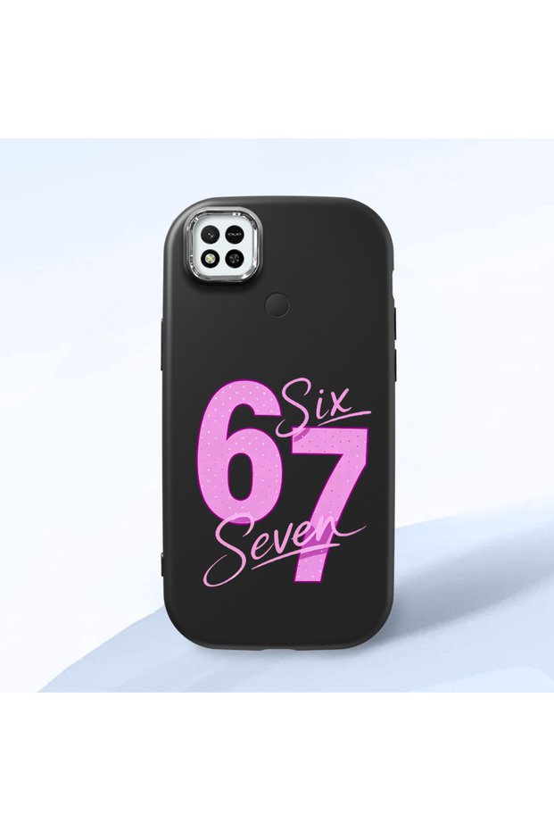Redmi 9C/10A Compatible Black Silicone Case with Number Six Seven Written Pattern and Shock Absorbing Camera Protection