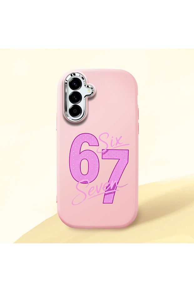 Samsung Galaxy A56 Compatible Number Six Seven Written Pattern Shock Absorbing Camera Protected Pink Silicone Case