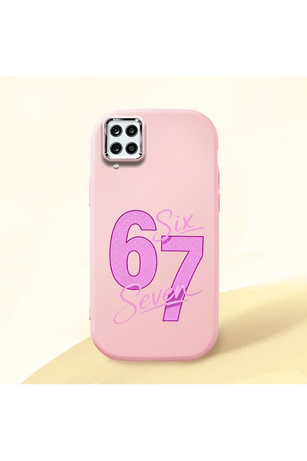 Pink Silicone Case with the Written Pattern "Six Seven" Compatible with Samsung Galaxy M12/A12, Shock-Absorbing Camera Protection