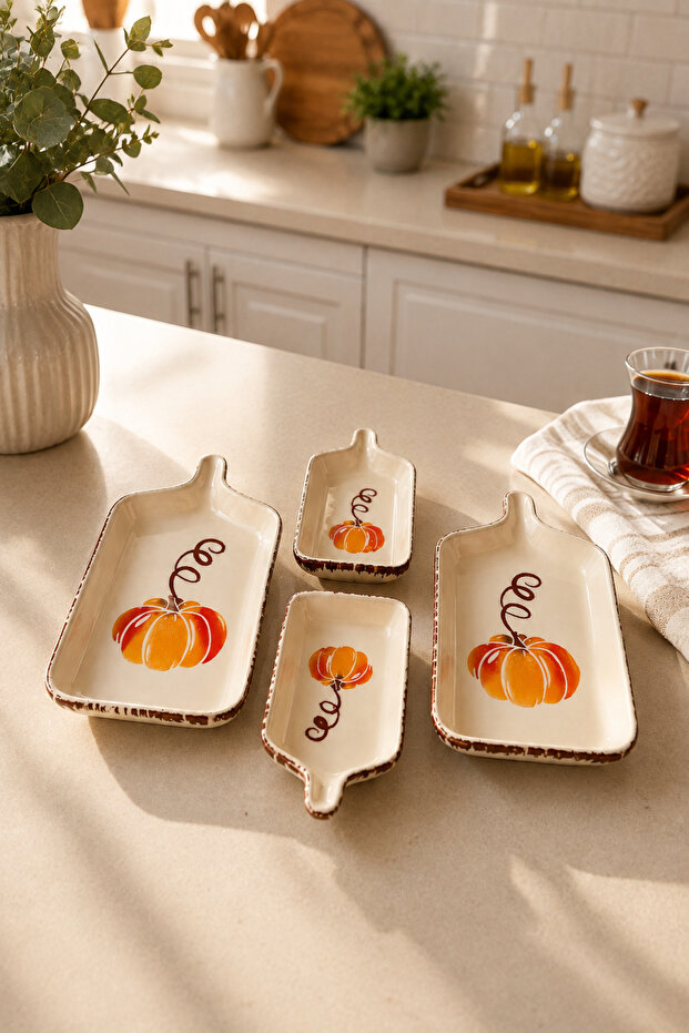 Kabak Series 4 Piece Ceramic Rectangular Breakfast Appetizer Olive Bowl Snack Bowl Set