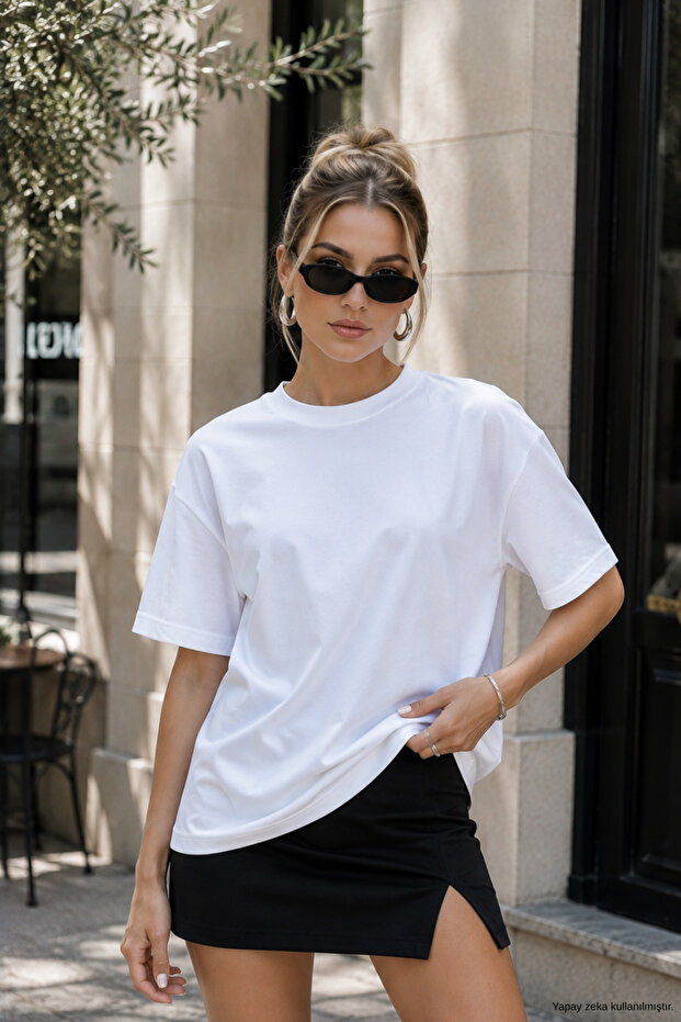 Women's White Mercerized Interlock 100% Cotton Oversize T-Shirt
