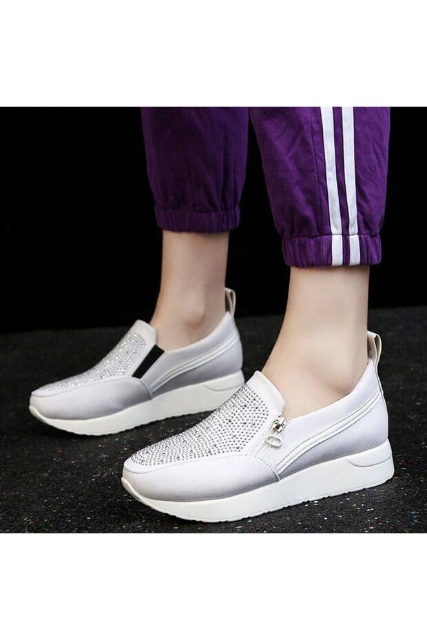Women's White Rhinestone Slip-On Sneakers