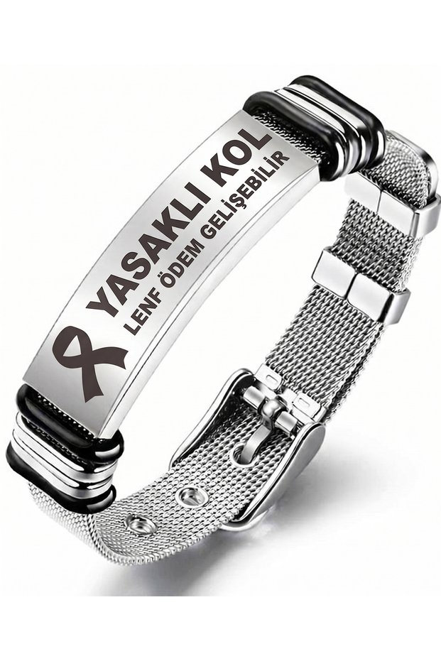 Meme Kans*Ri Awareness Lymph Edema Banned Arm Warning Wristband Stainless Steel Scb13Ysk