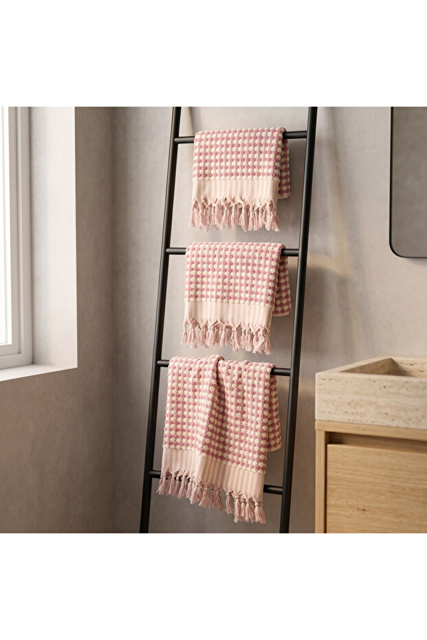 3-Piece Chickpea Textured Hand and Face Towel Set 50X95 cm 100% Cotton