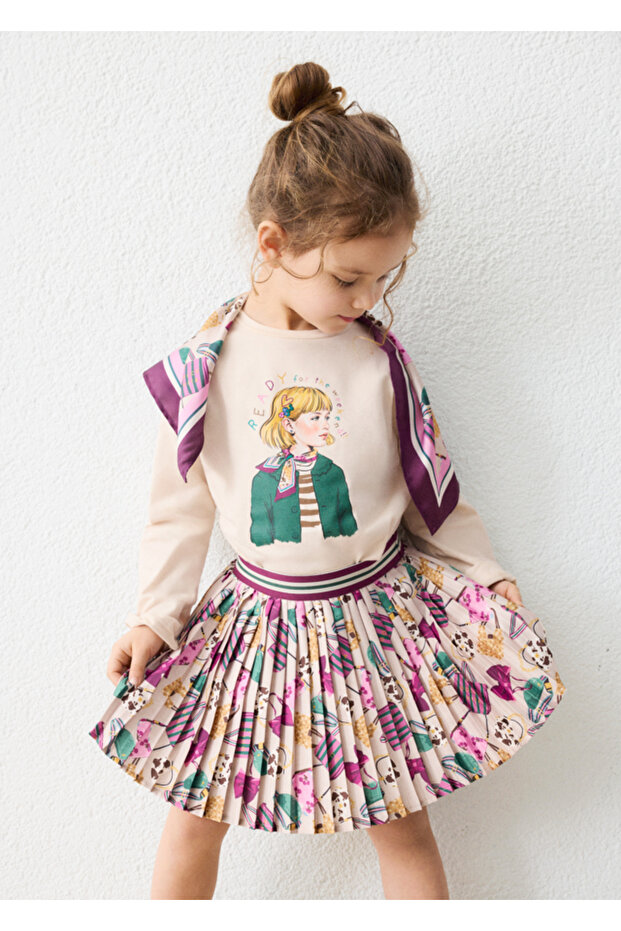 Girl's Printed Pleated Skirt 4903