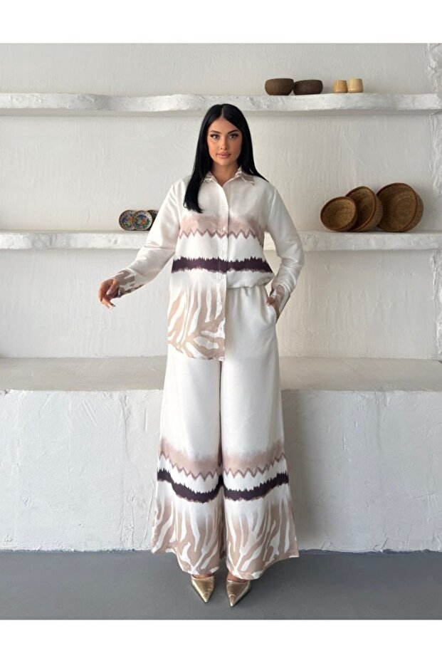 Women's Ecru Chokella Fabric Tie-Dye Gradient Shirt and Trousers Set Jen2694