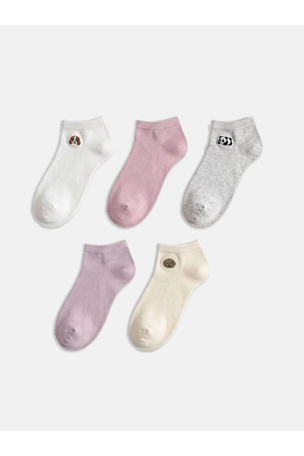 Animal Figured Embroidered Women's Booties Socks, Pack of 5 (W6)