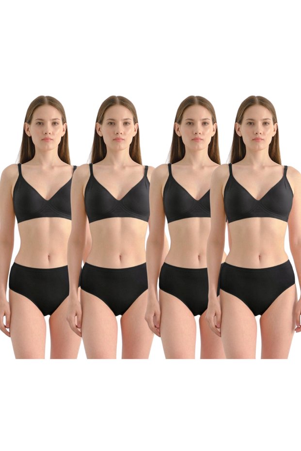 Women's 4-Piece Black 90% Cotton Soft Textured Lycra Baton Panties