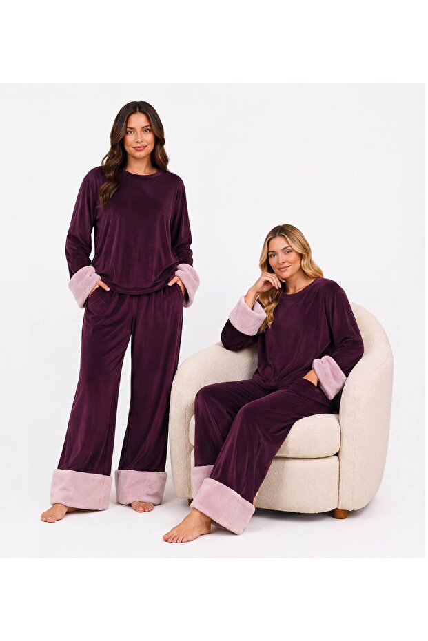 Long Sleeve French Velvet Fabric Women's Pajama Set-Winter