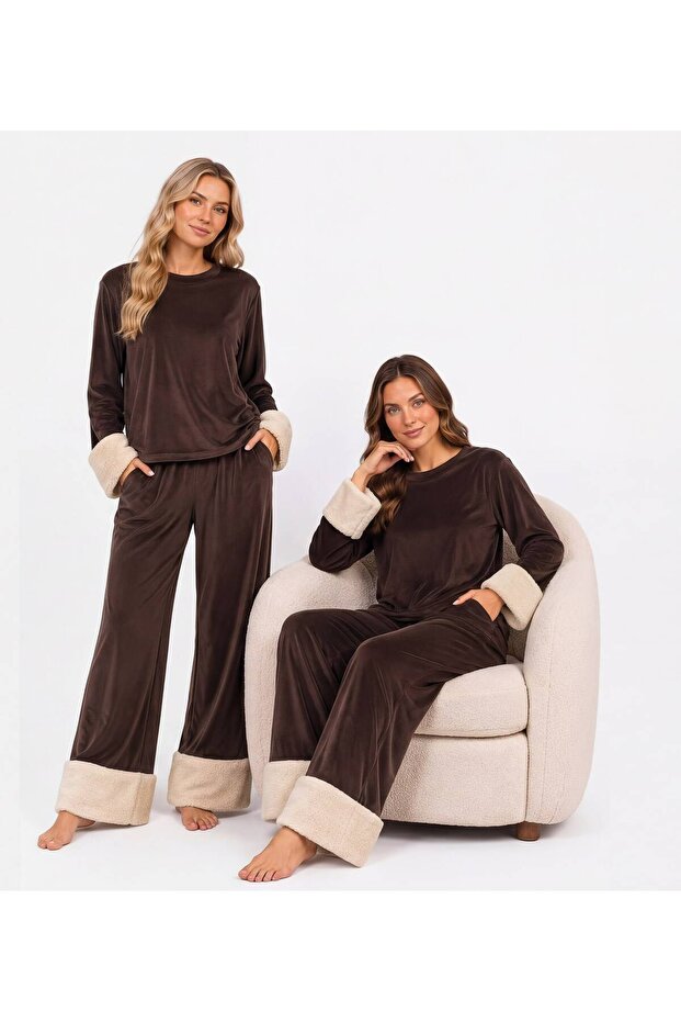 Long Sleeve French Velvet Fabric Women's Pajama Set-Winter
